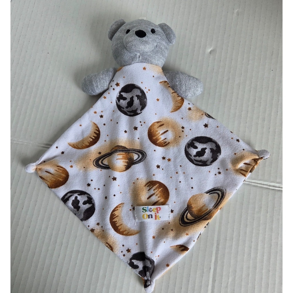 Sleep On It Plush Bear Gray Space Planets Lovey Security Blanket Knotted Corners